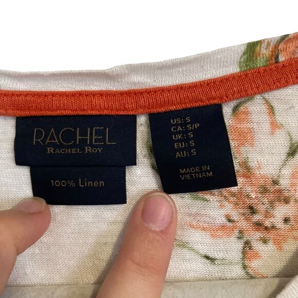 Y2K Rachel Royal Flora Asymmetrical Linen Short Sleeve Feminie Top Size Small - Picture 7 of 16